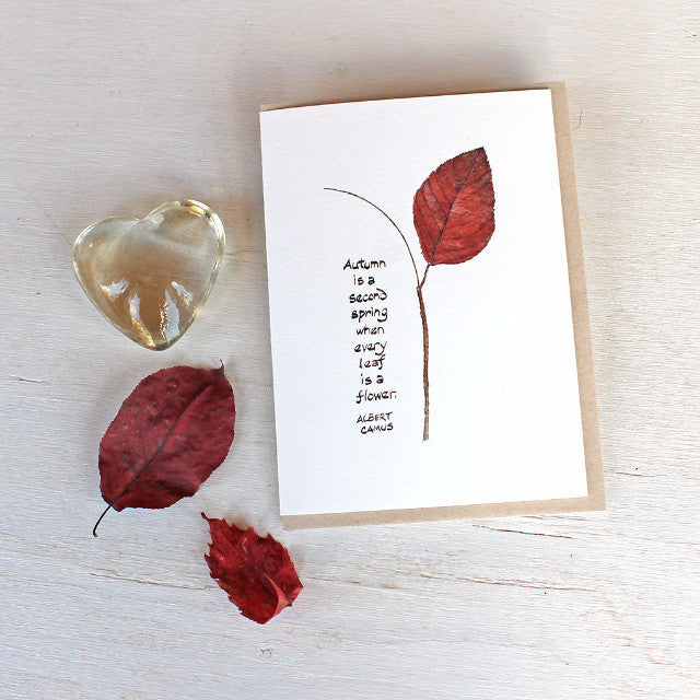 Autumn leaf watercolor with Camus quote note cards by Kathleen Maunder