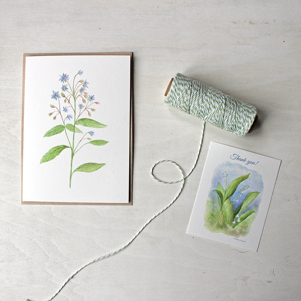 Borage - Blue floral note cards by watercolour artist Kathleen Maunder