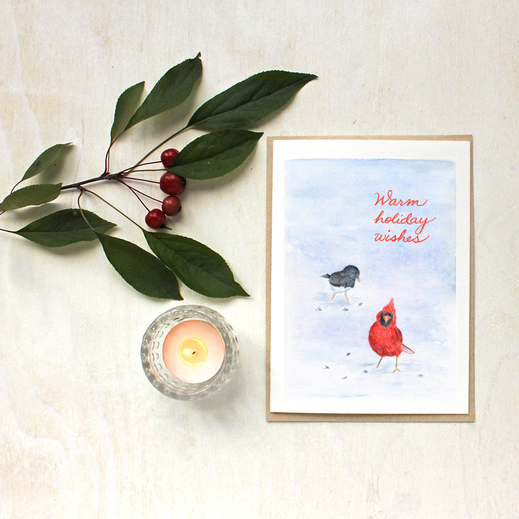 Cardinal and Junco Watercolor Bird Christmas Cards by Kathleen Maunder