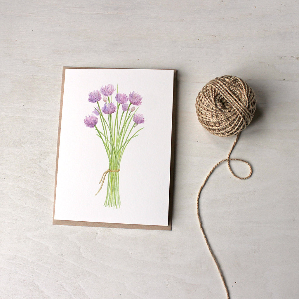 Bouquet of chives - Set of watercolor note cards by Kathleen Maunder