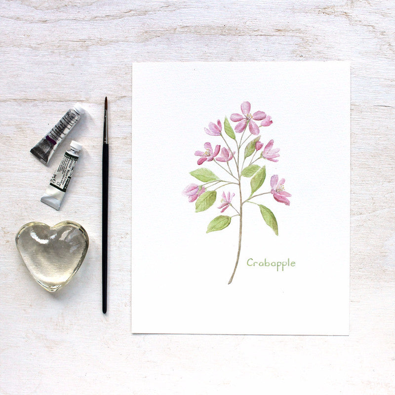 Crabapple print - Botanical watercolor painting by Kathleen Maunder