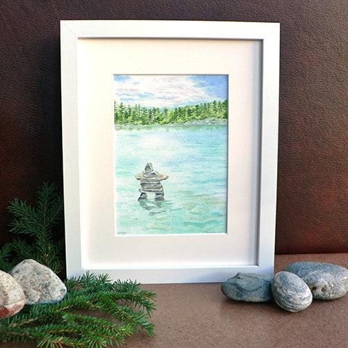 Lake Watercolor Print: Inuksuk