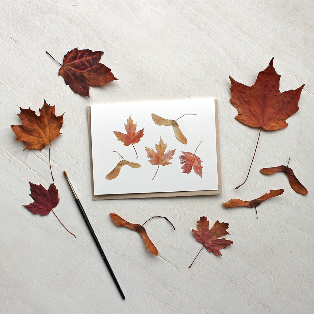 Maple leaves and keys - Note cards featuring a watercolour by Kathleen Maunder