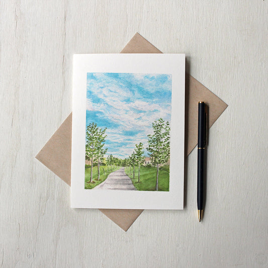 Note cards featuring a watercolor painting of a pathway by Kathleen Maunder