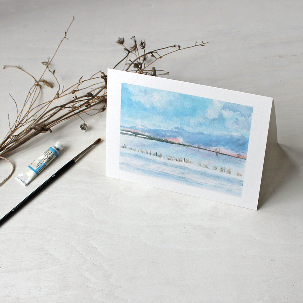 Peaceful Winter Landscape Note Cards - Watercolor painting by Kathleen Maunder