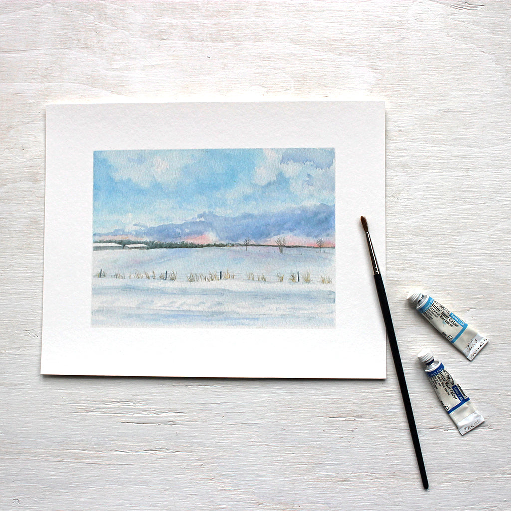 Peaceful Winter Landscape - Print based on a watercolor by Kathleen Maunder