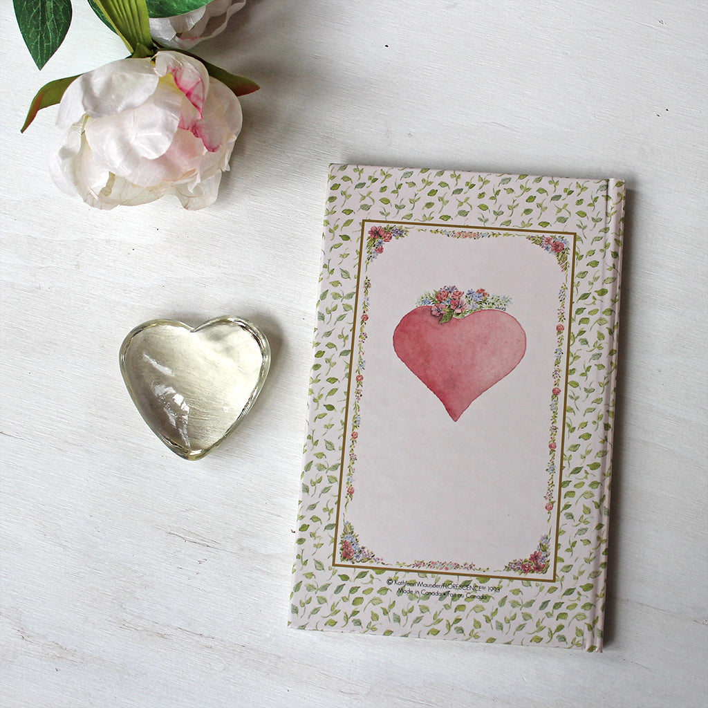 Back cover of Pink Heart journal. Featuring watercolor art by Kathleen Maunder.