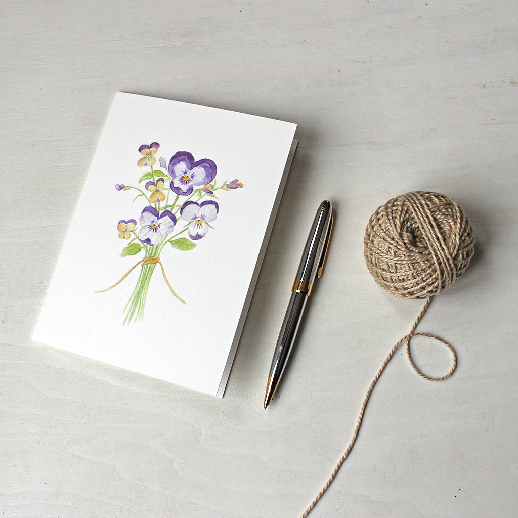 Pansies and violas - botanical watercolour note cards by Kathleen Maunder