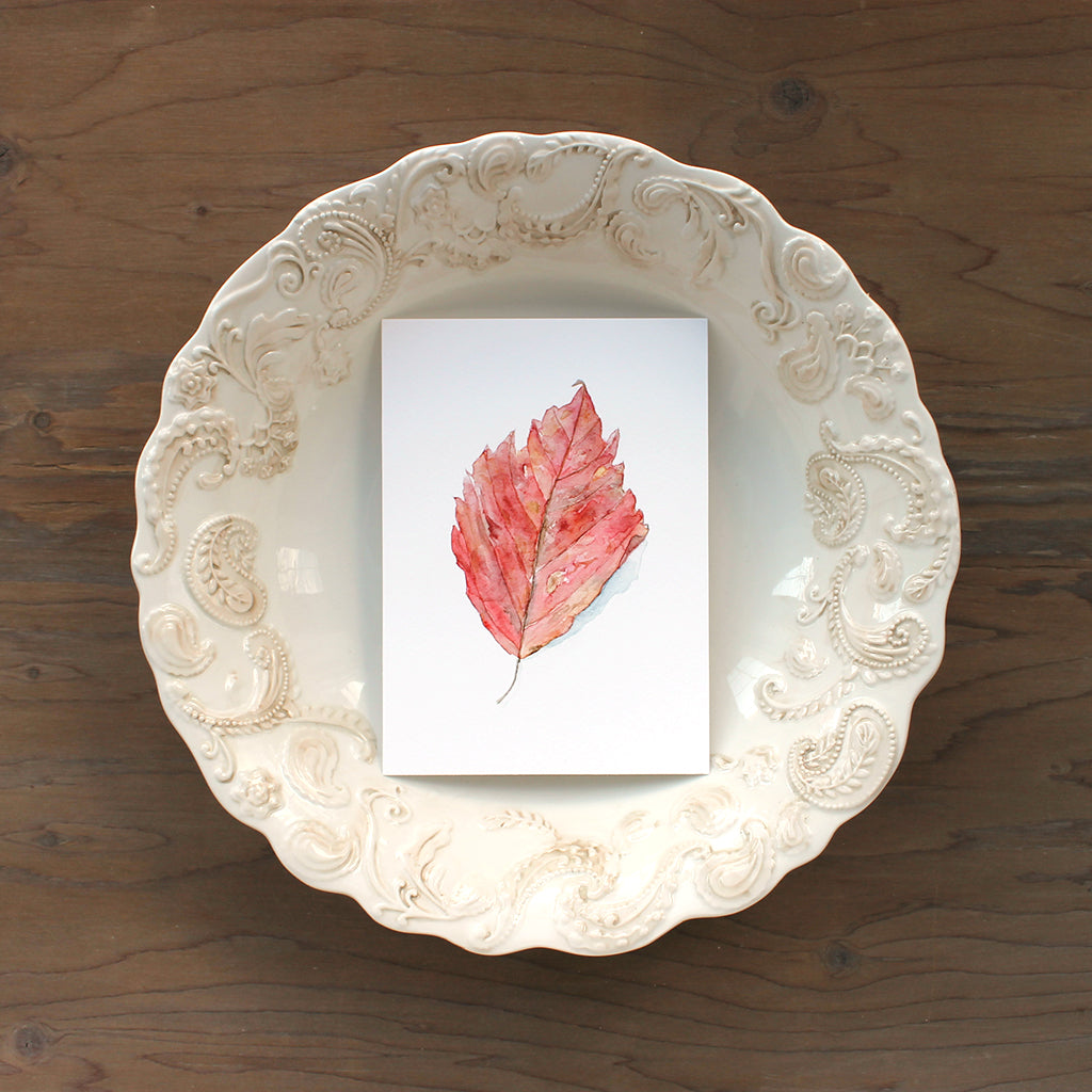 Red Autumn Leaf Watercolor Print