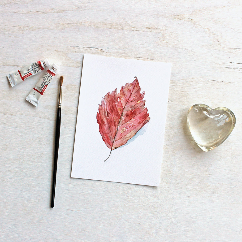 Red Autumn Leaf Watercolor Print
