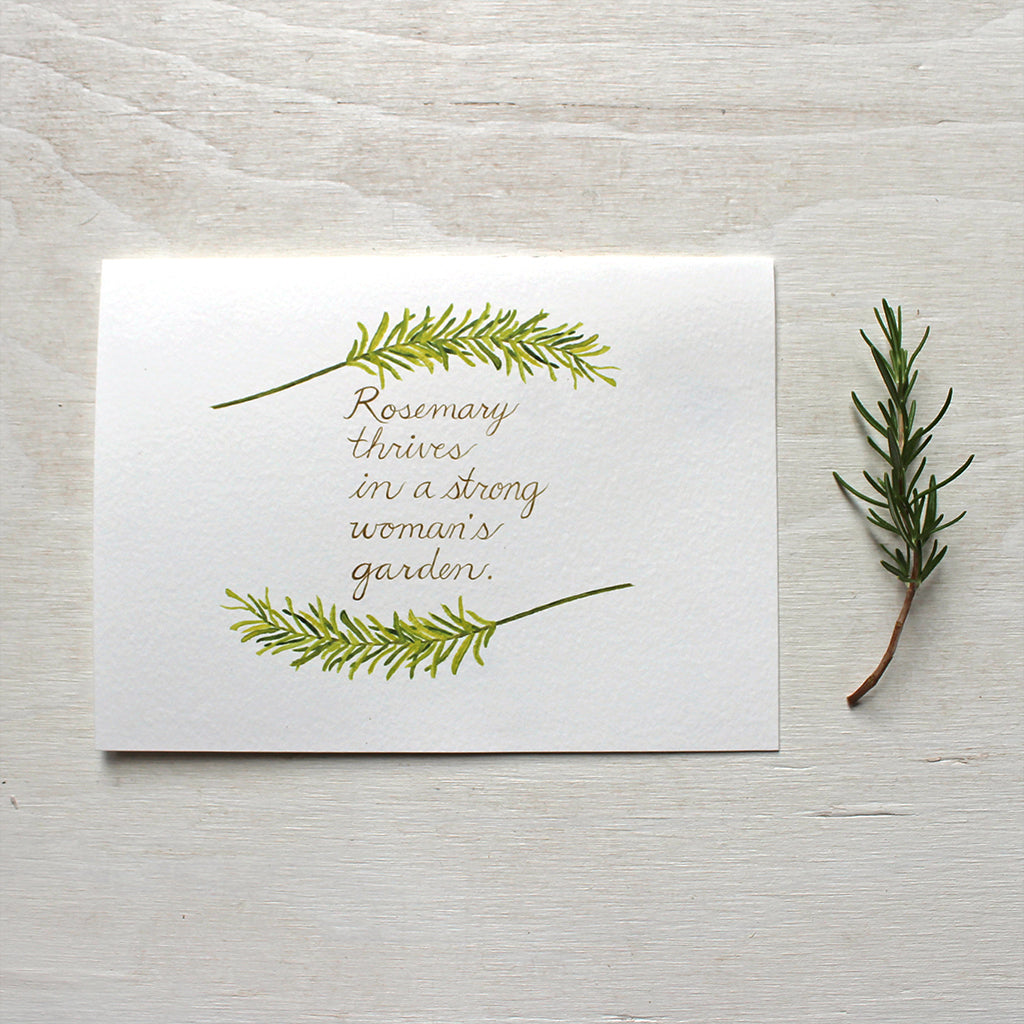 Rosemary herb watercolor with quote on note card