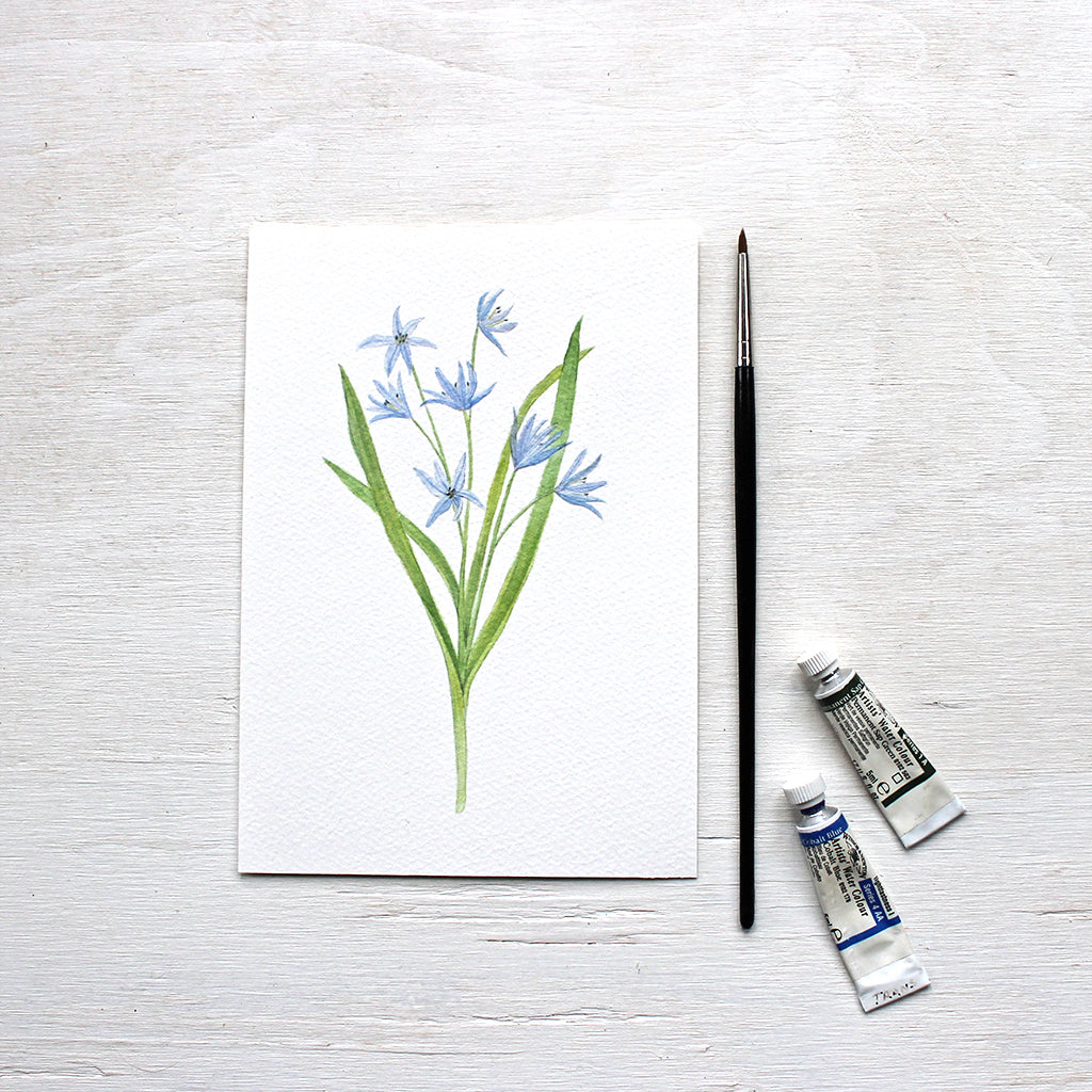 Blue Botanical Watercolor Prints - Set of 3