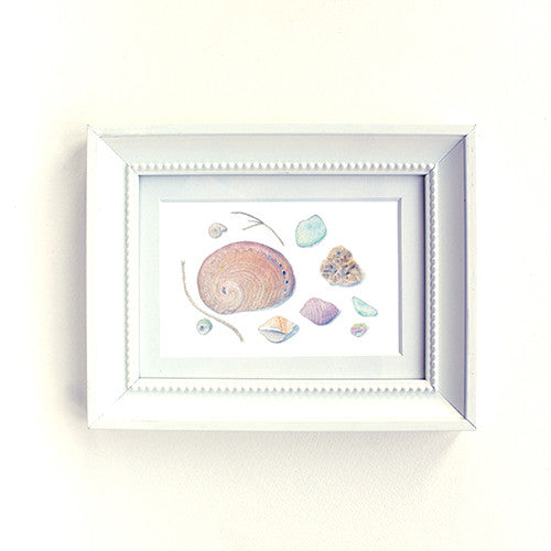 Coquillages et verre de mer - Reproduction d'art