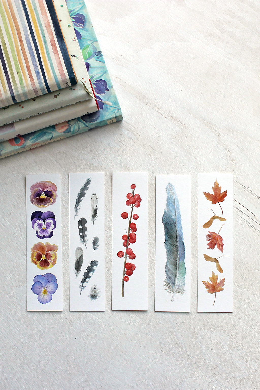 Set of Five Watercolor Bookmarks