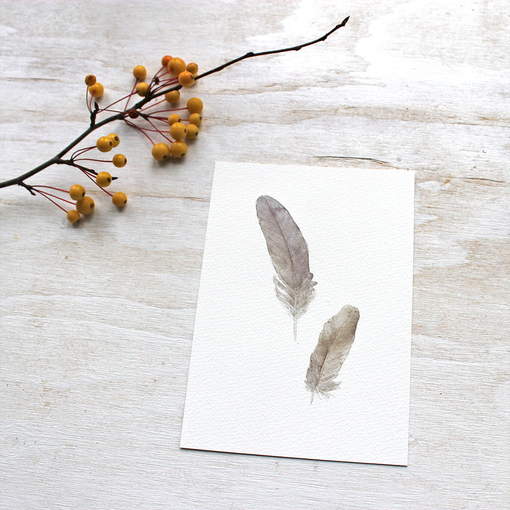 Sparrow feather art print by watercolour artist Kathleen Maunder of Trowel and Paintbrush