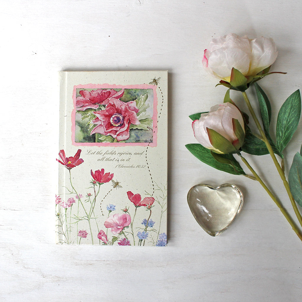 Vintage hardcover journal with Bible quotes. The floral watercolor paintings on the cover are by Kathleen Maunder.
