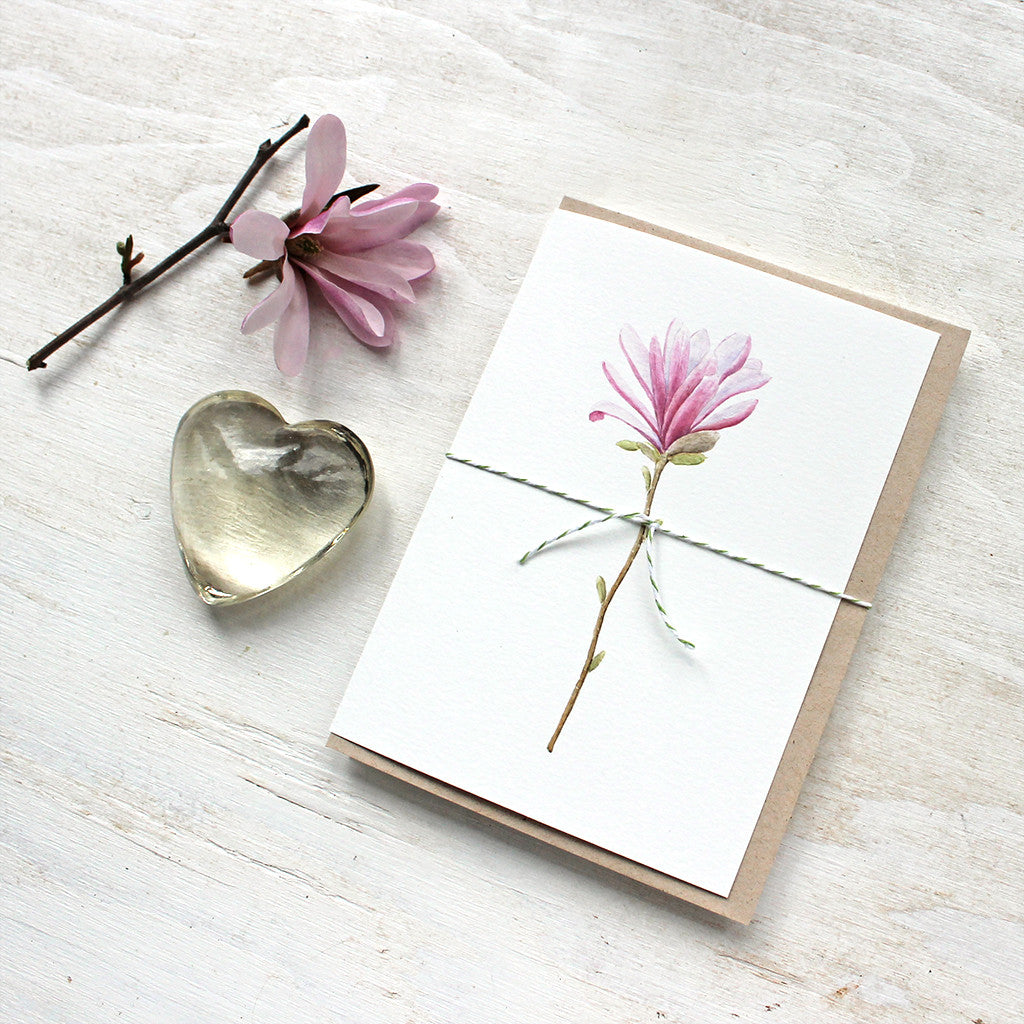 Set of five star magnolia note cards. Watercolor painting by Kathleen Maunder.