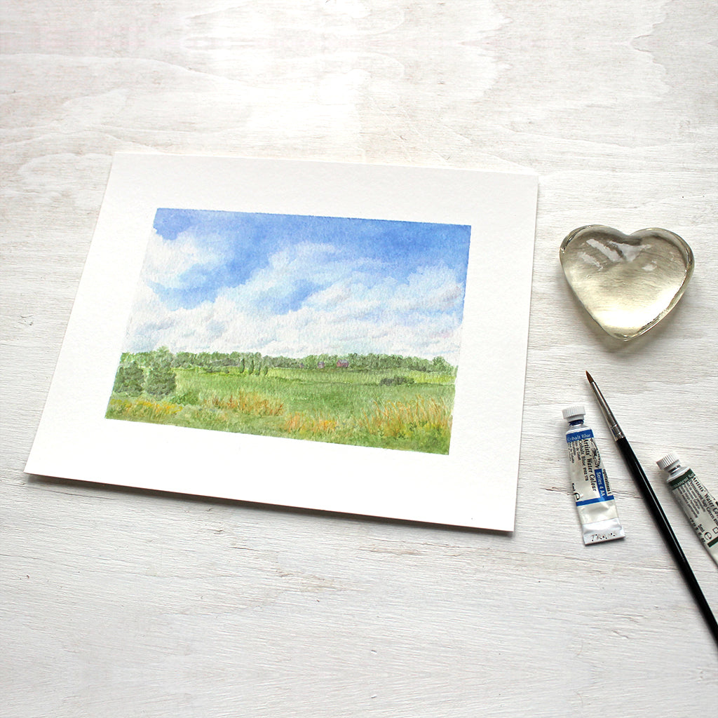 Rural landscape watercolor painting called 'Summer Day' - 8 x 10 print - Artist Kathleen Maunder