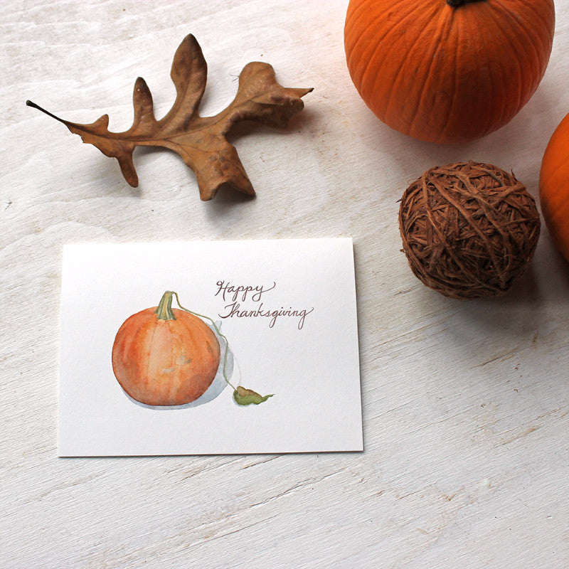 Pumpkin Thanksgiving cards by watercolor artist Kathleen Maunder