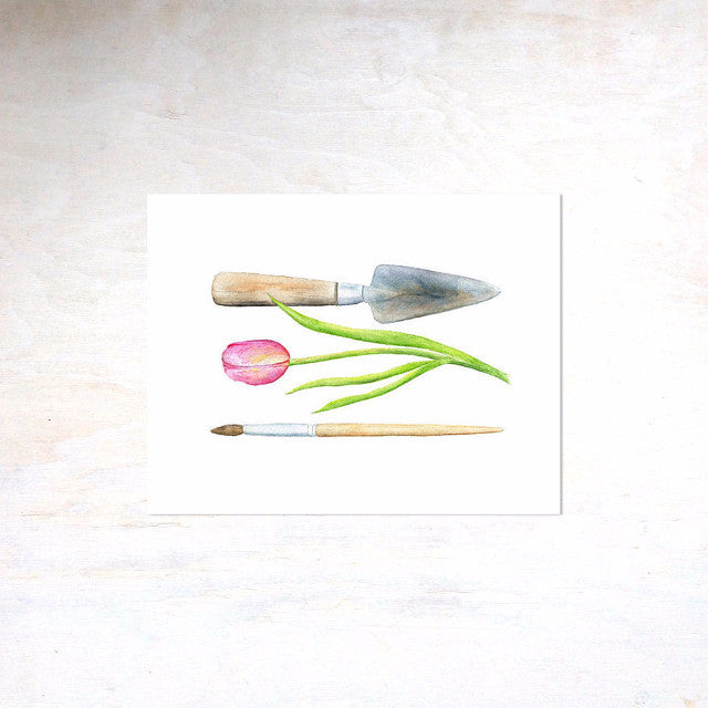 Trowel Paintbrush Watercolor Print