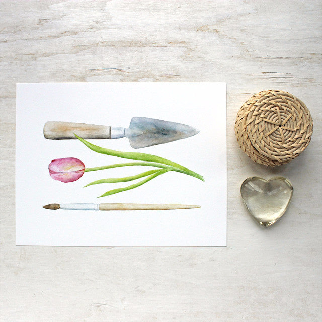 Trowel Paintbrush Watercolor Print