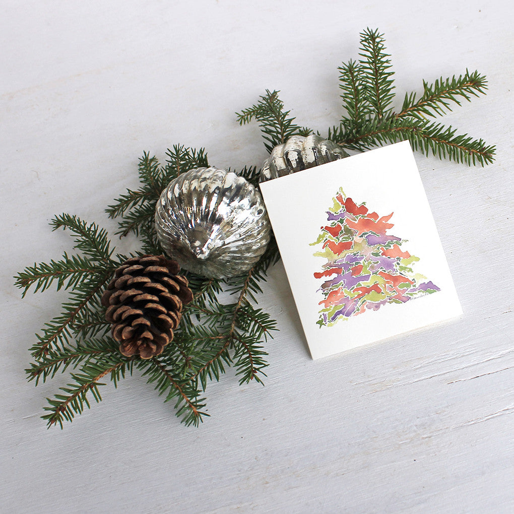 Christmas Foliage Frame Tag, Watercolor Gift Tag, Holiday Gift