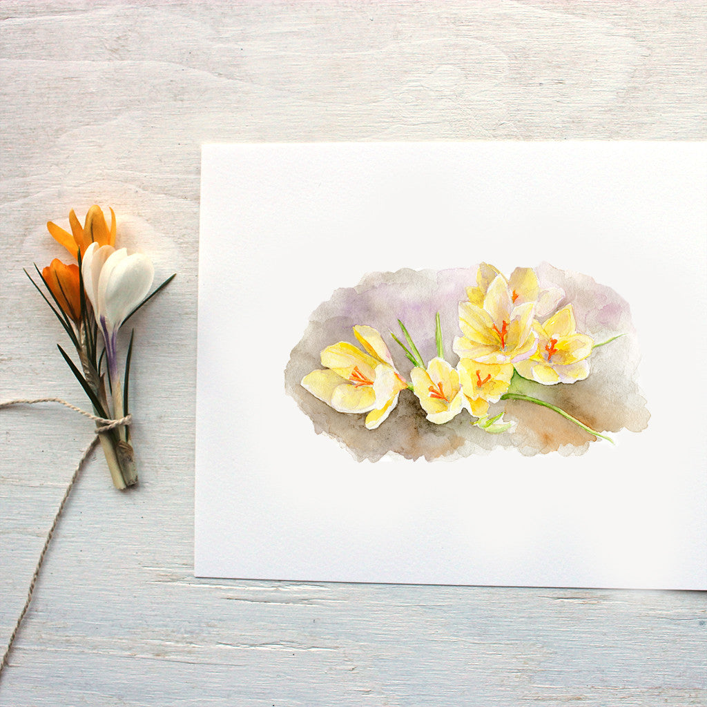 Yellow crocuses by artist Kathleen Maunder, trowelandpaintbrush.com