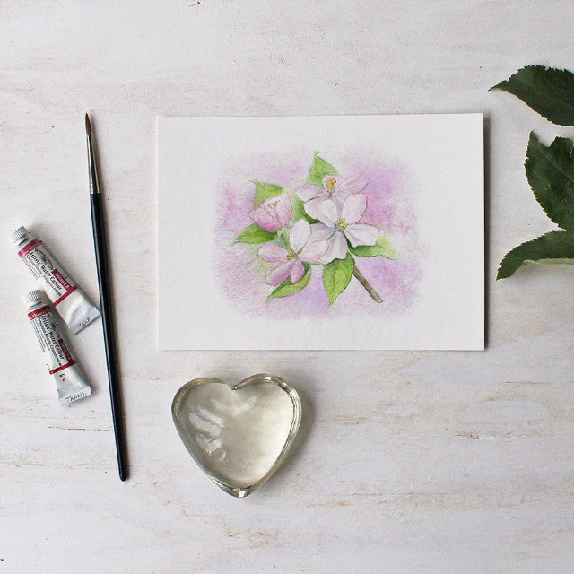 Apple blossom watercolor print by Kathleen Maunder - Trowel and Paintbrush