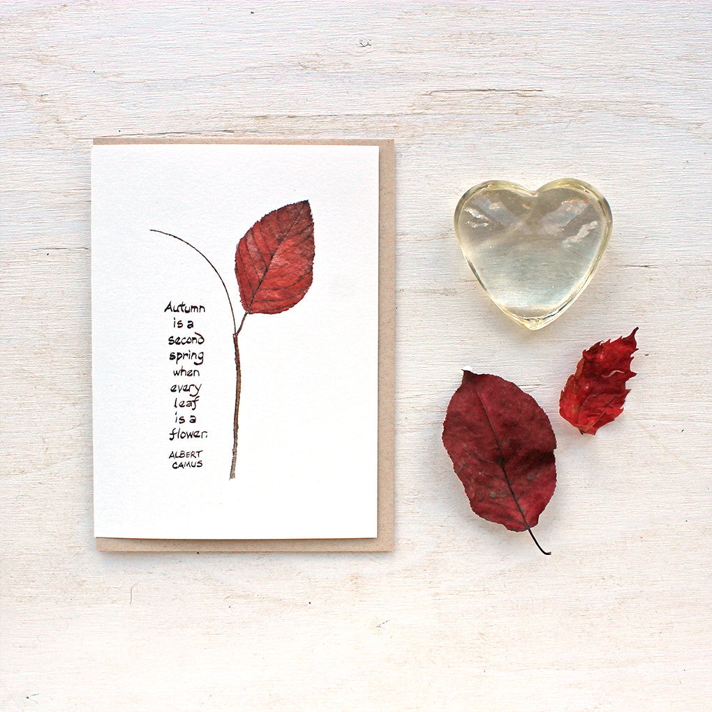 Autumn leaf watercolor with Camus quote notecards by Kathleen Maunder