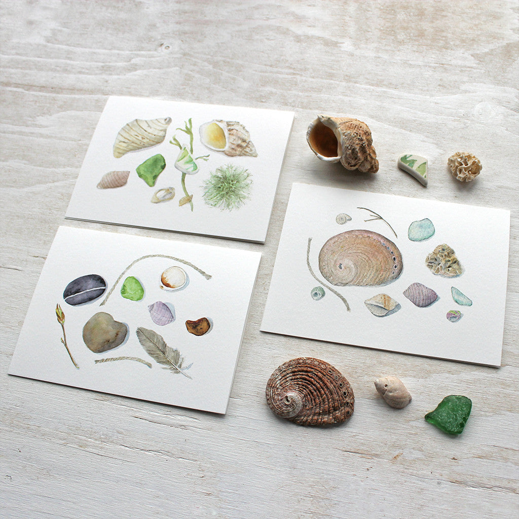 Beach-themed note card set by watercolor artist Kathleen Maunder of Trowel and Paintbrush
