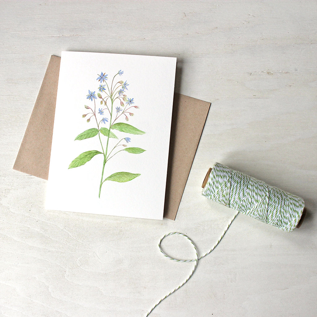 Blue flowers - borage watercolor note cards by Kathleen Maunder