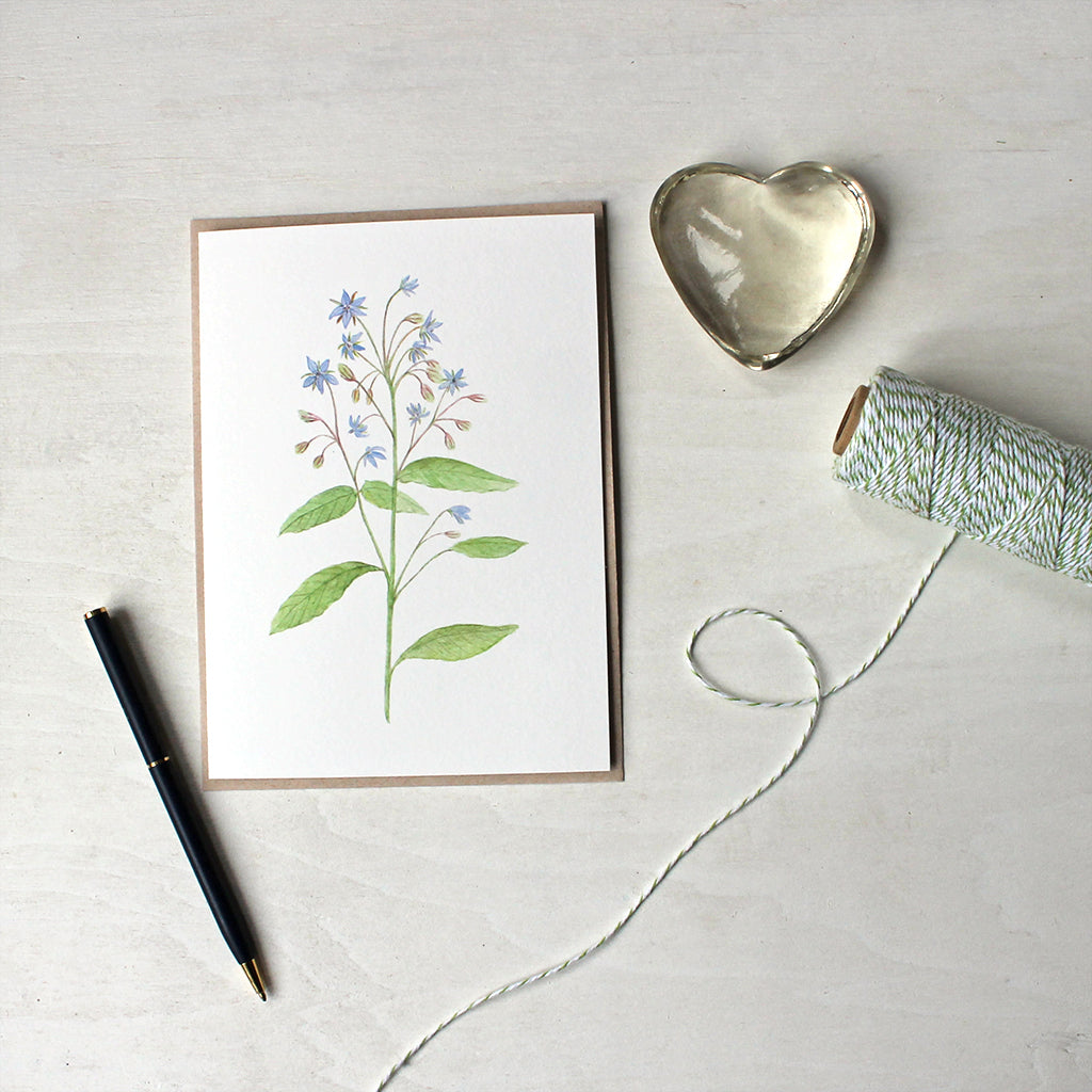 Borage botanical watercolour note cards by artist Kathleen Maunder