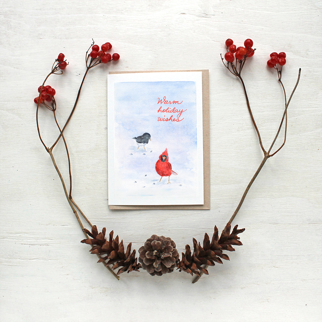 Cardinal and Junco Watercolour Bird Holiday Cards by Kathleen Maunder