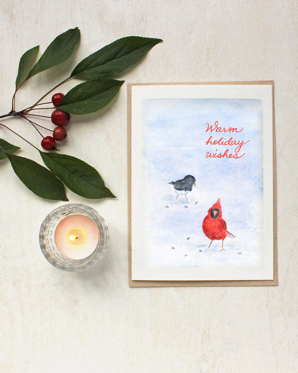 Cardinal and Junco Watercolor Bird Holiday Cards - Artist Kathleen Maunder