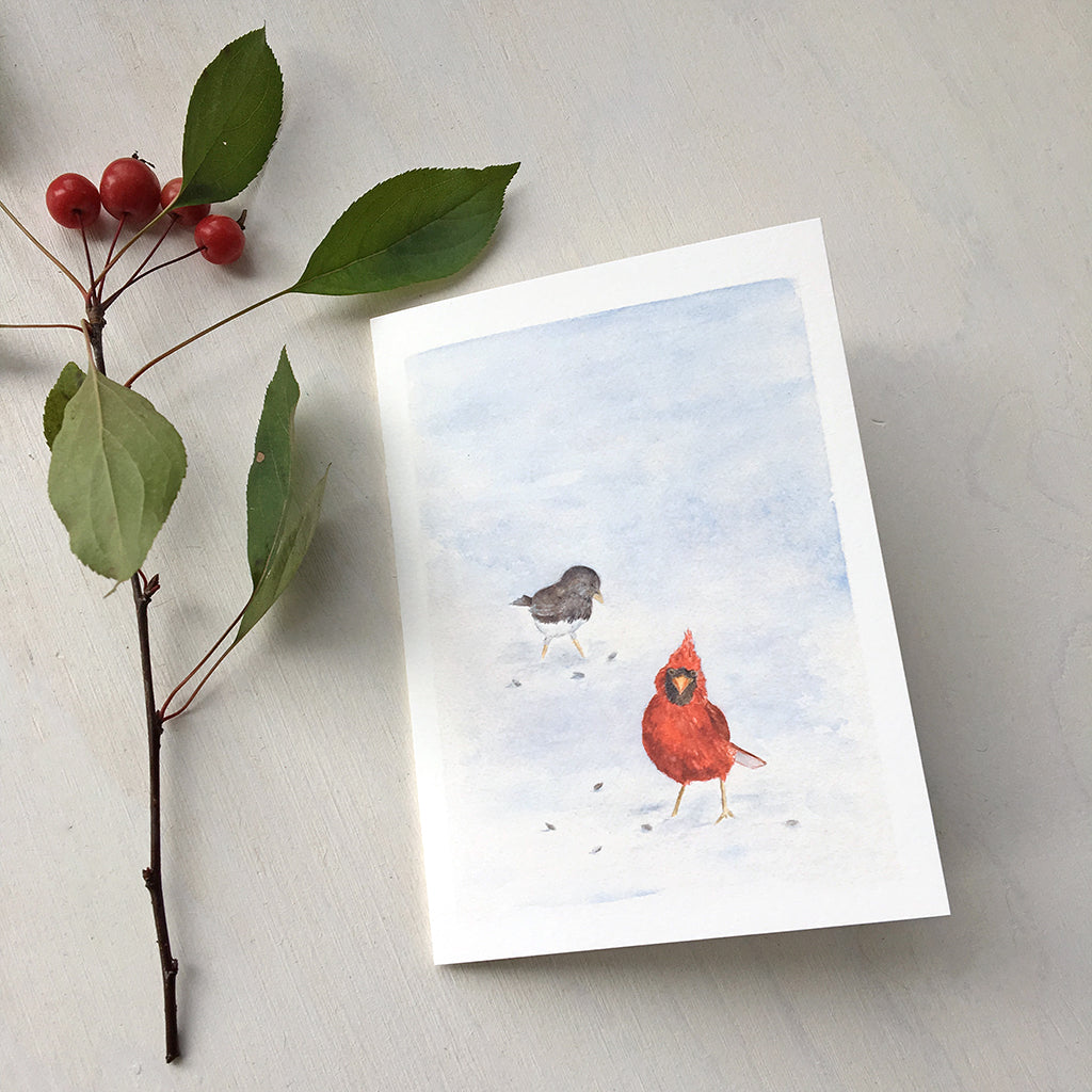 Cardinal and Junco Bird Note Cards by Watercolor Artist Kathleen Maunder