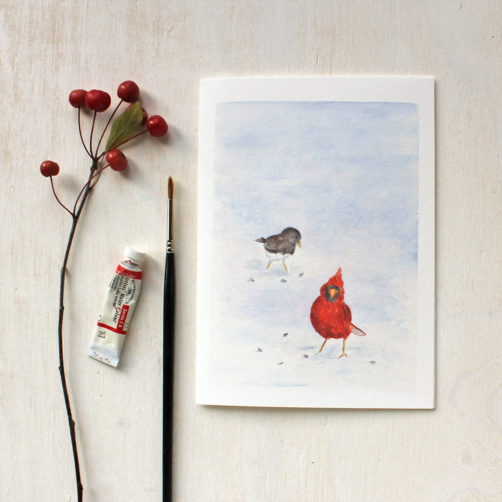 Cardinal and Junco - Bird Note Cards by Kathleen Maunder