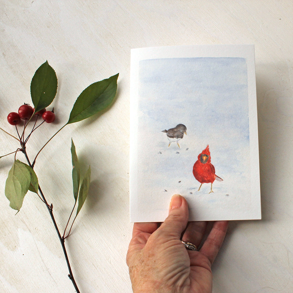 Cardinal and Junco - Bird Note Cards by watercolour artist Kathleen Maunder