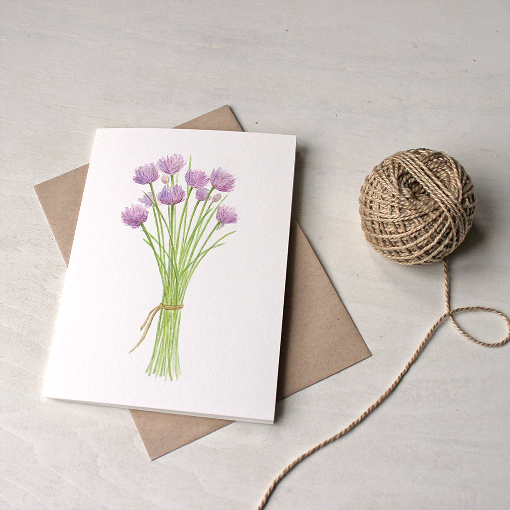 Note cards featuring a watercolor painting of chives by Kathleen Maunder