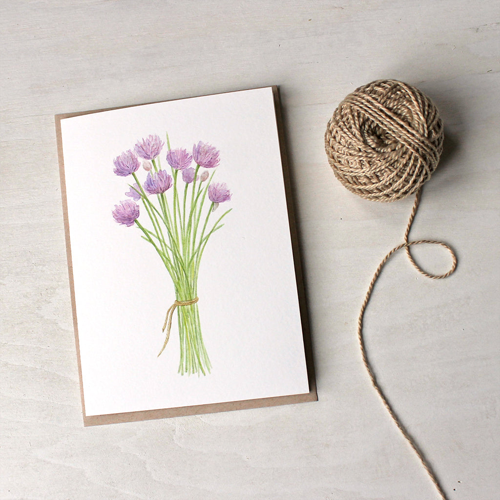 Botanical note cards featuring a bouquet of chives by Kathleen Maunder