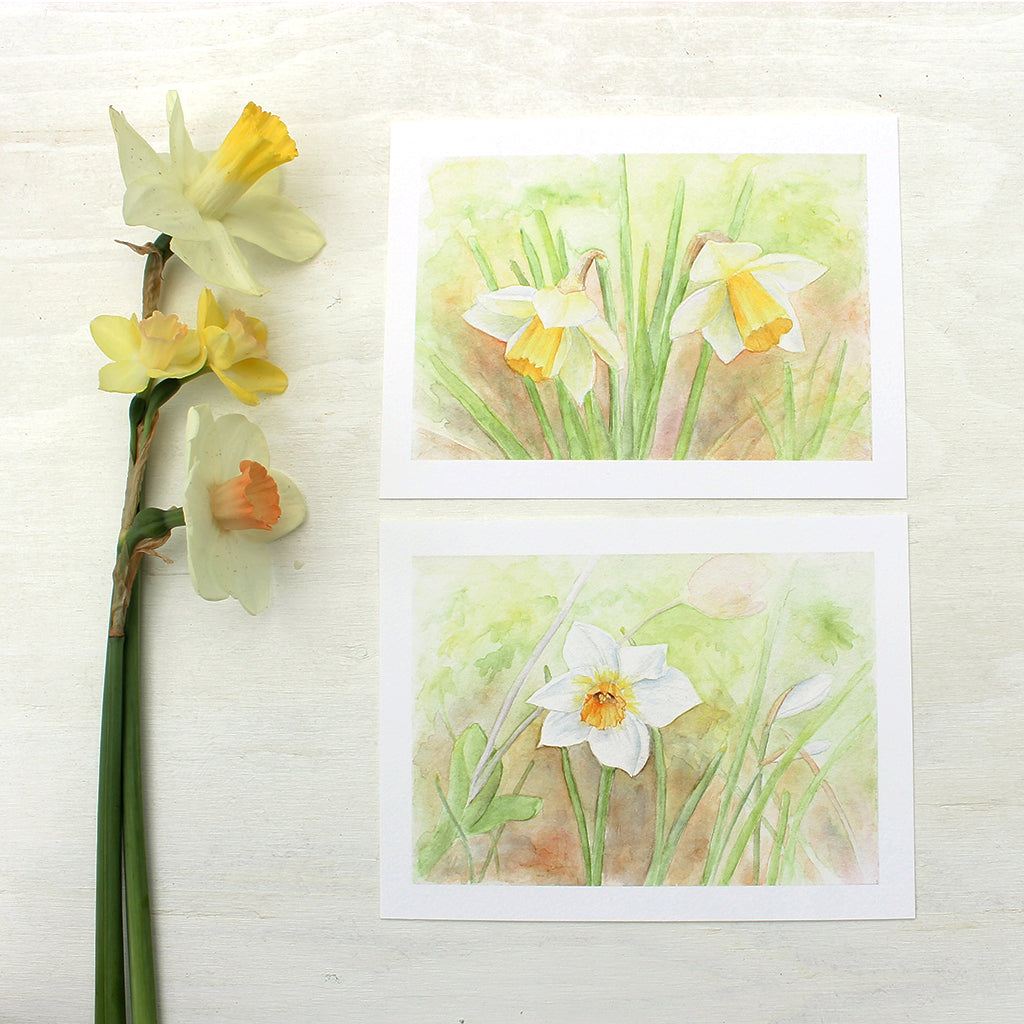 Set of daffodil prints by watercolor artist Kathleen Maunder