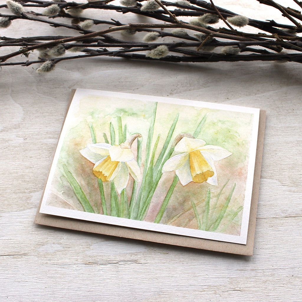 Lovely notecards featuring a daffodil watercolor painting by Kathleen Maunder