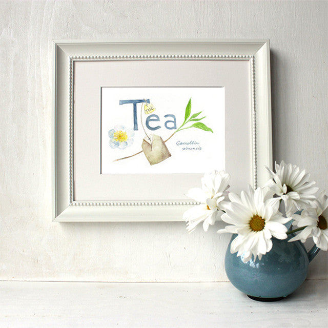 Framed botanical tea watercolour by Kathleen Maunder, Trowel and Paintbrush