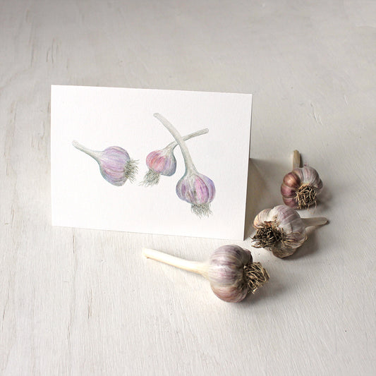 Note cards based on garlic watercolor painting by Kathleen Maunder - Trowel and Paintbrush.