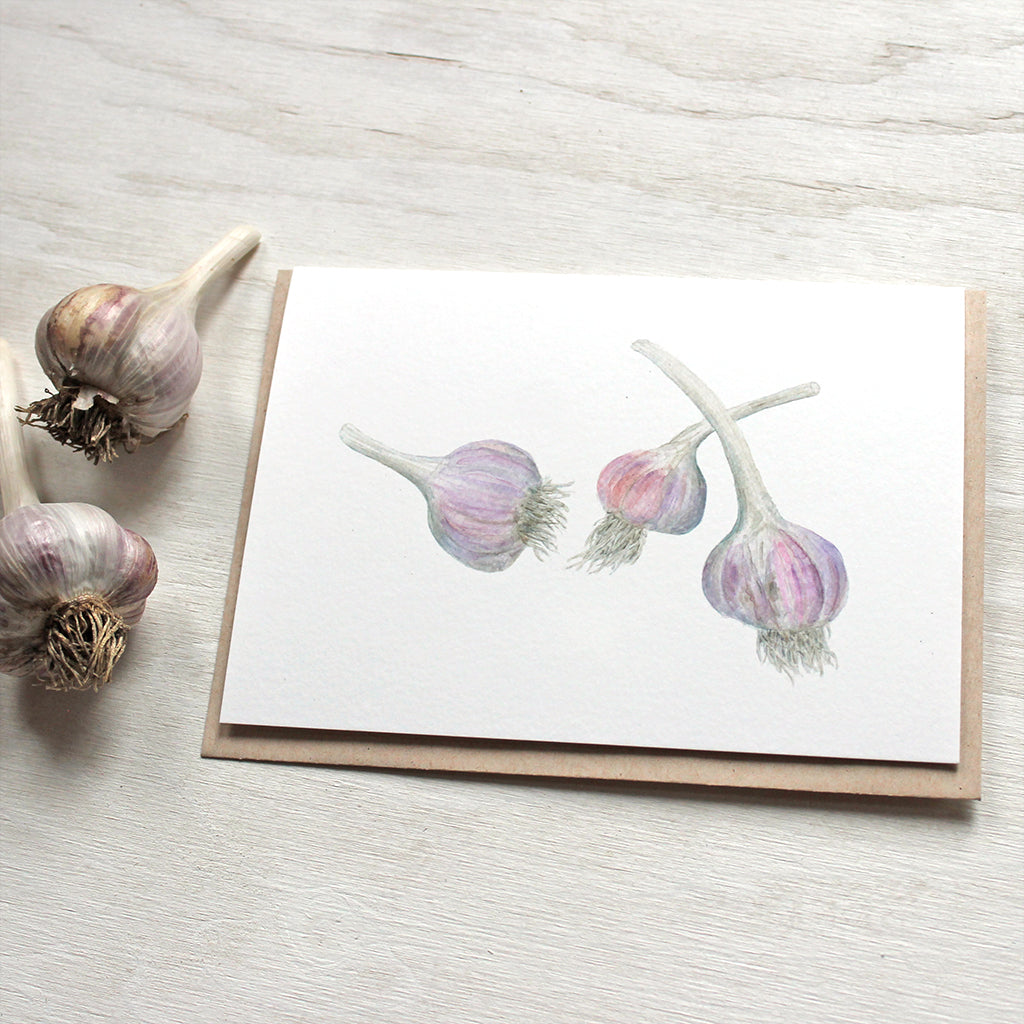 Garlic greeting cards by watercolor artist Kathleen Maunder
