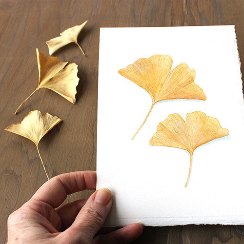 Aquarelle Originale - Feuille de Ginkgo