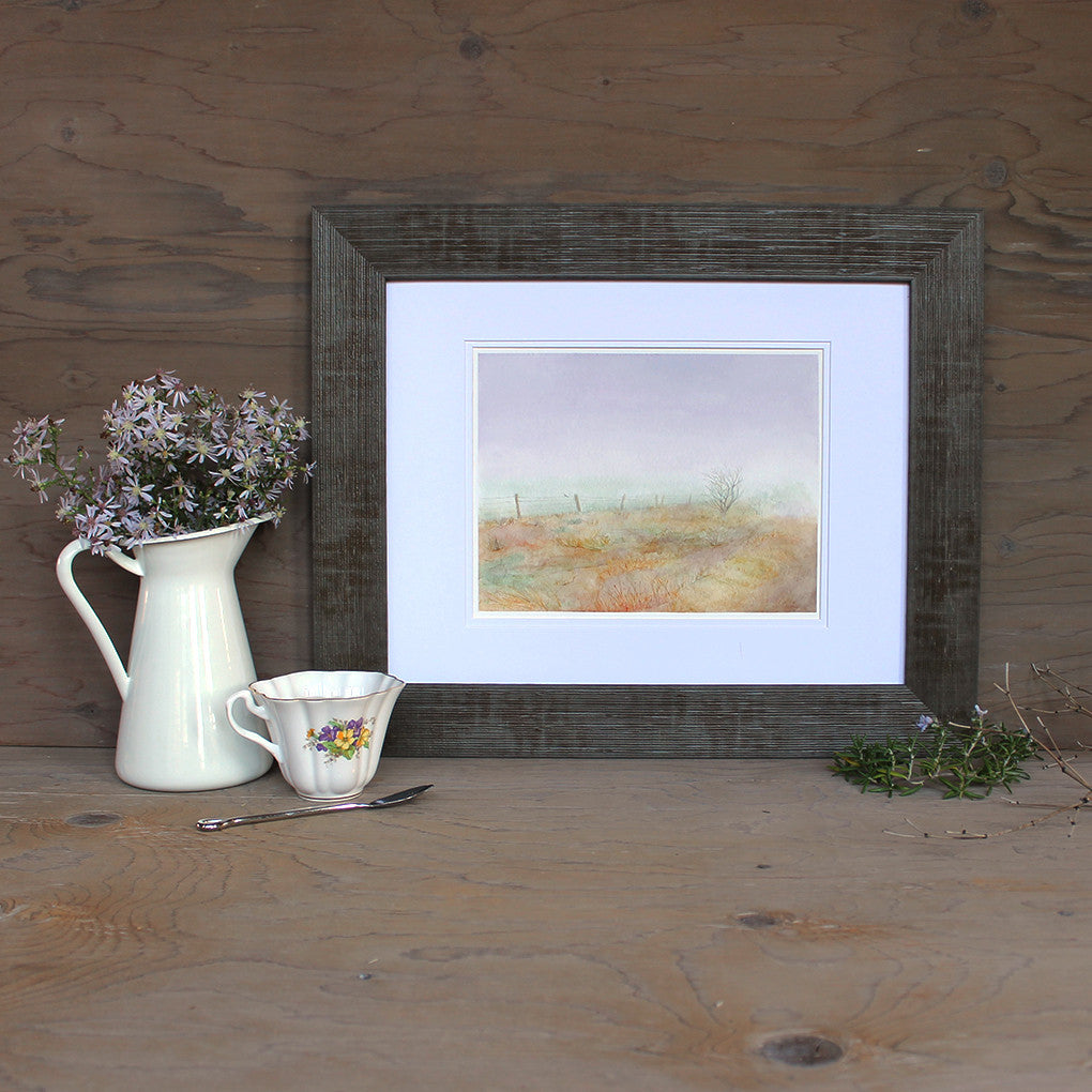 Framed Haworth Moor print based on a watercolor painting by Kathleen Maunder.