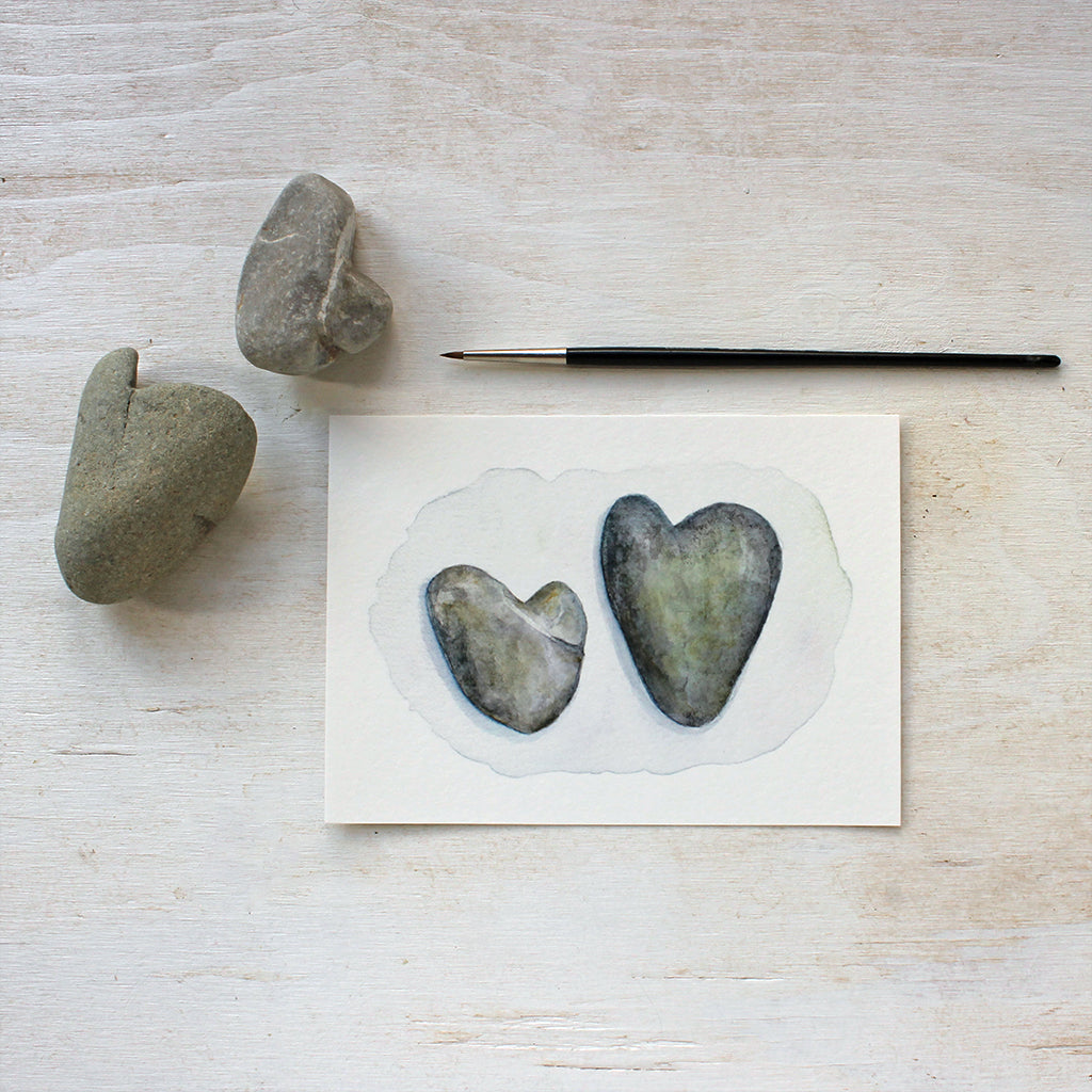 Heart Rocks watercolor painting by Kathleen Maunder - Available as an art print at Trowel and Paintbrush