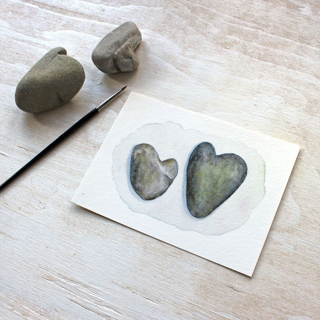 Two Heart Rocks print featuring a watercolor painting by Kathleen Maunder