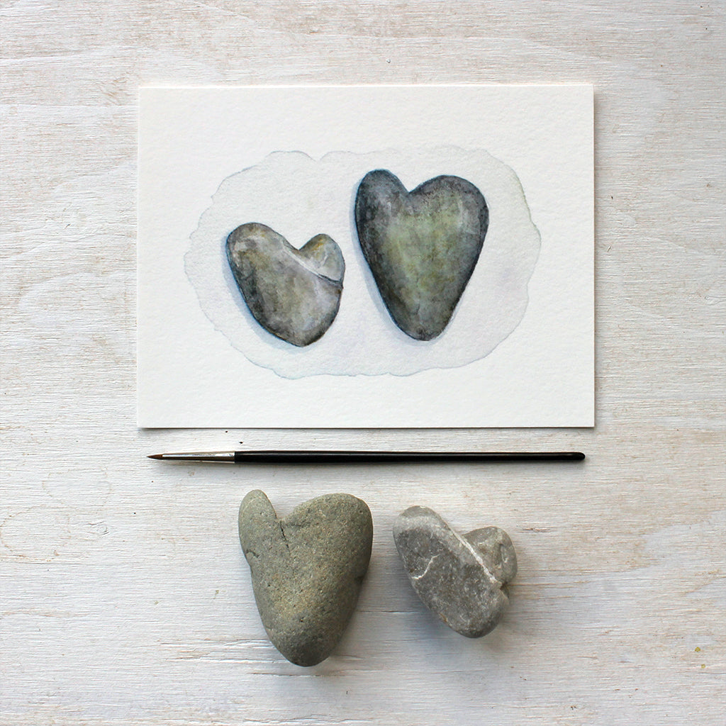 Watercolor painting of heart stones by Kathleen Maunder - Art prints available at Trowel and Paintbrush