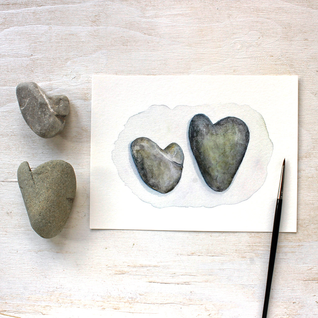 Heart Rocks watercolour painting by Kathleen Maunder - Available as an art print at Trowel and Paintbrush